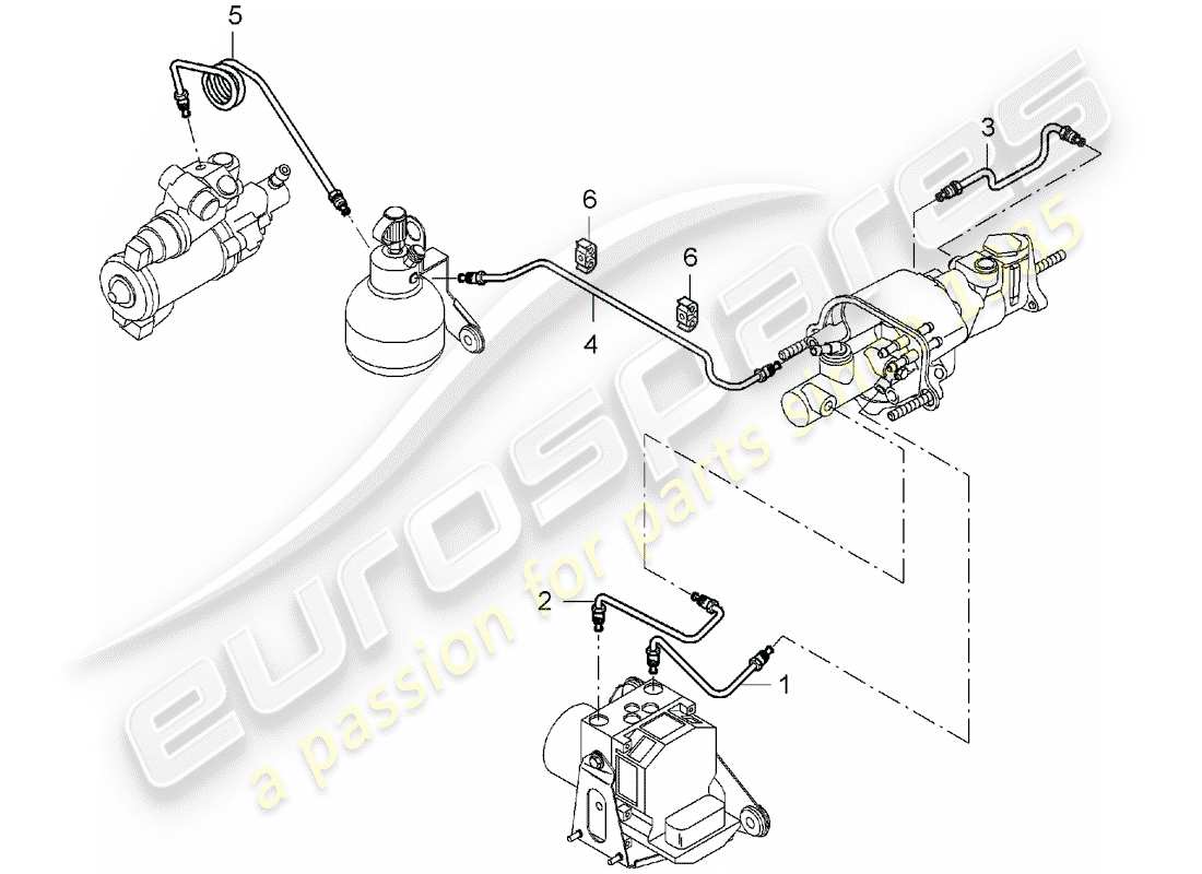 porsche 2005 (carrera gt) linee dei freni - parte anteriore diagramma delle parti