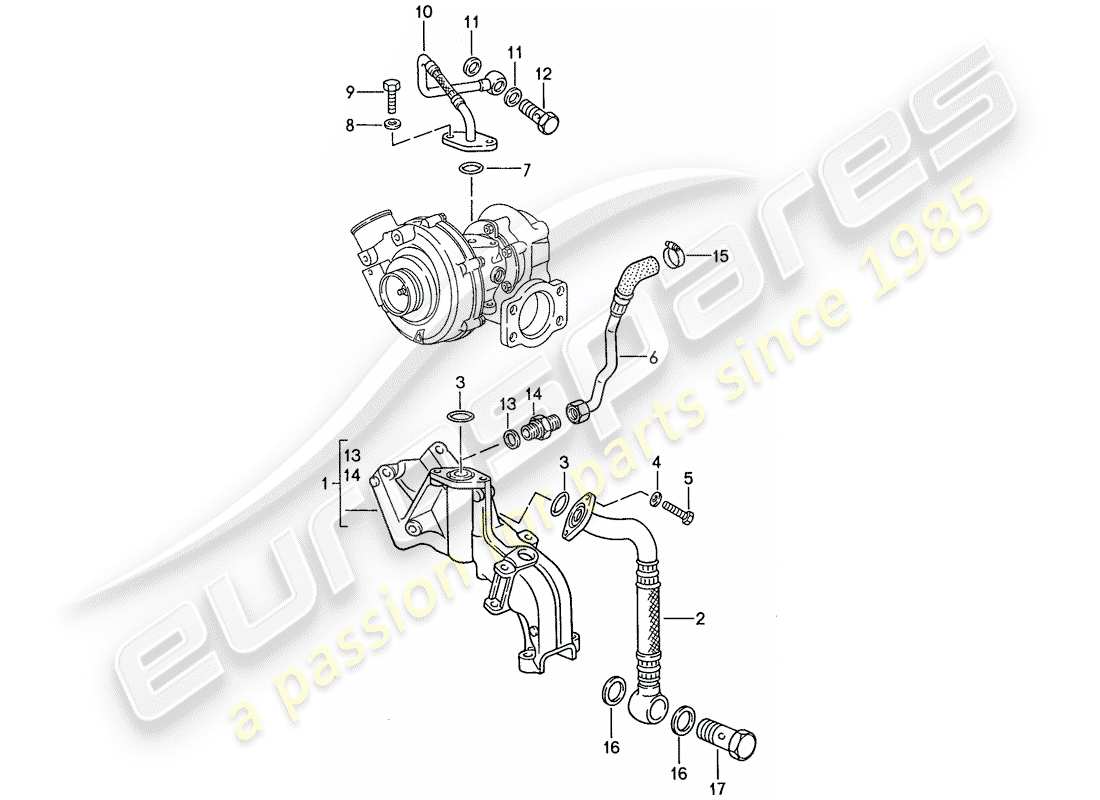 porsche 1989 (944) lubrificazione motore - turbocompressore gas di scarico diagramma delle parti