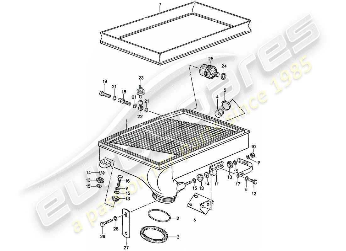 porsche 1987 (911) schema delle parti del raffreddatore dell'aria di carica