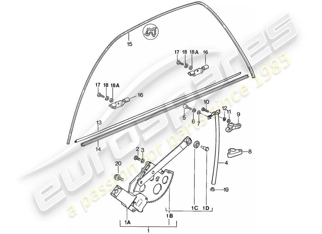 porsche 1983 (928) regolatore della finestra diagramma delle parti