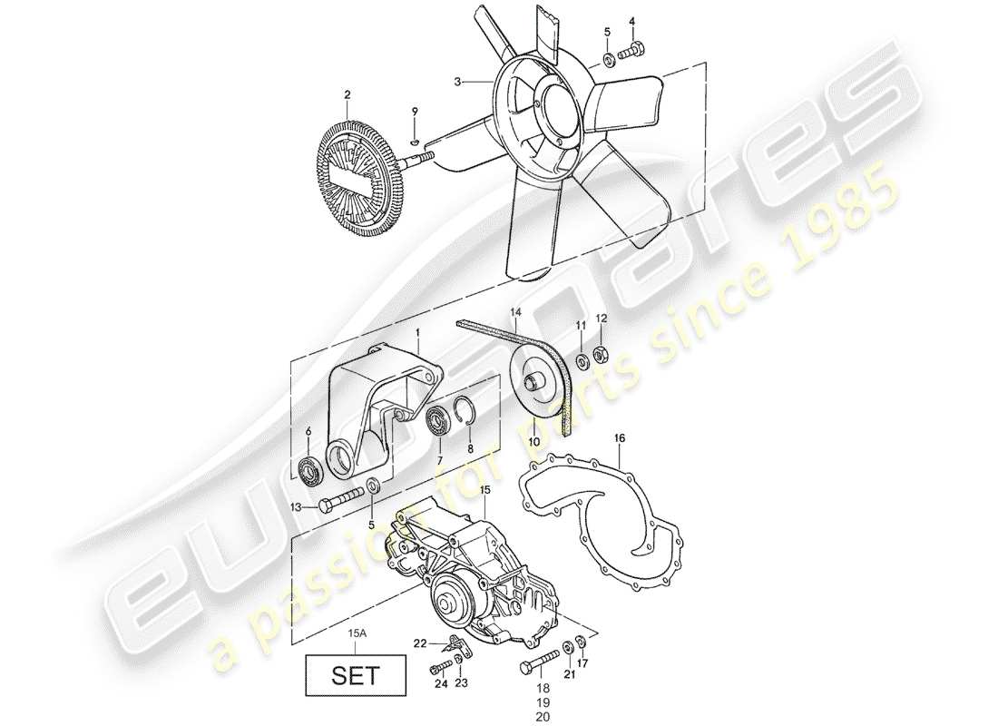 porsche 1982 (928) ventola - pompa acqua diagramma delle parti
