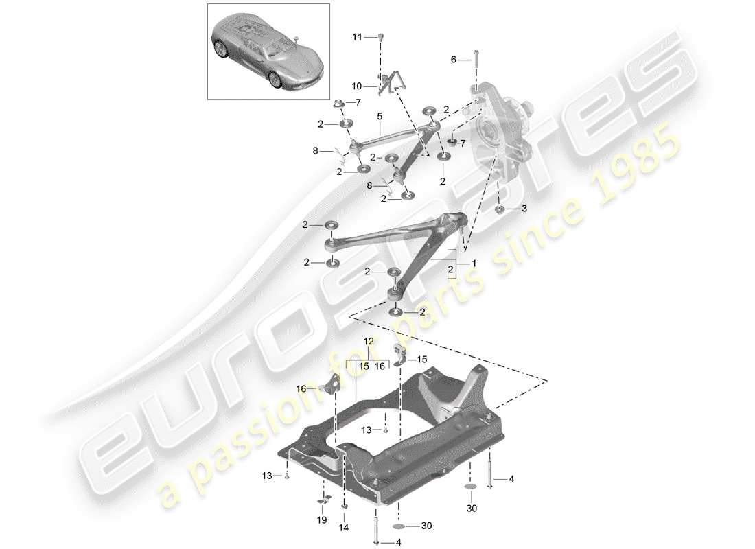 porsche 2015 (918 spyder) braccio di controllo della traccia diagramma delle parti