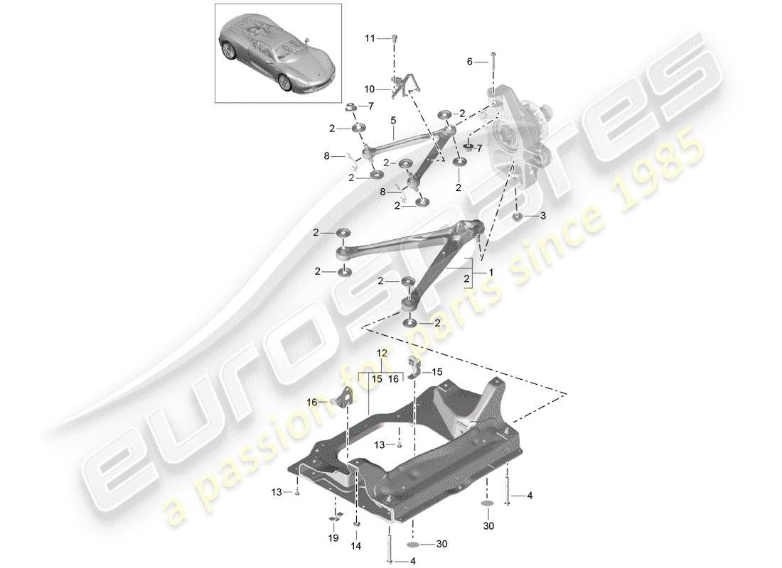 porsche 918 spyder (2015) braccio di controllo della traccia diagramma delle parti