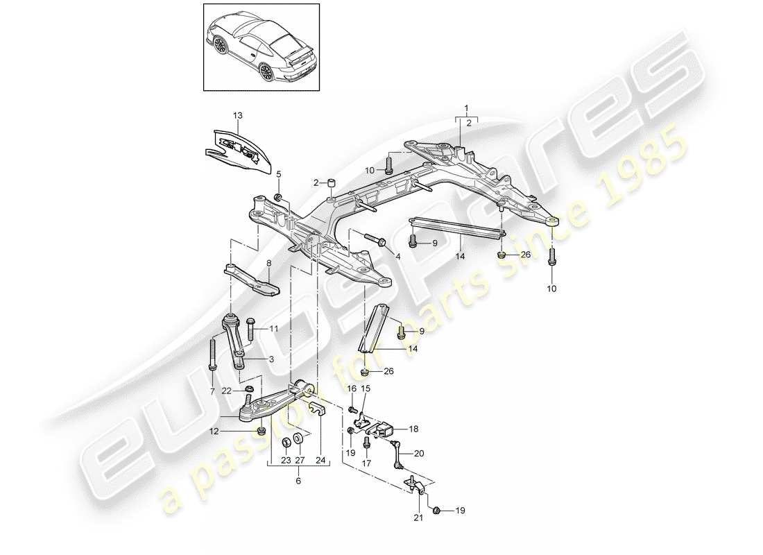 porsche 2009 (997-2 gt3) membro trasversale diagramma delle parti