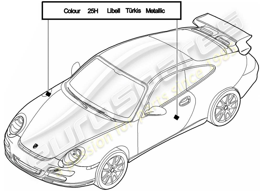 porsche 2010 (997-2 gt3) bastoncino per ritocchi di vernice diagramma delle parti