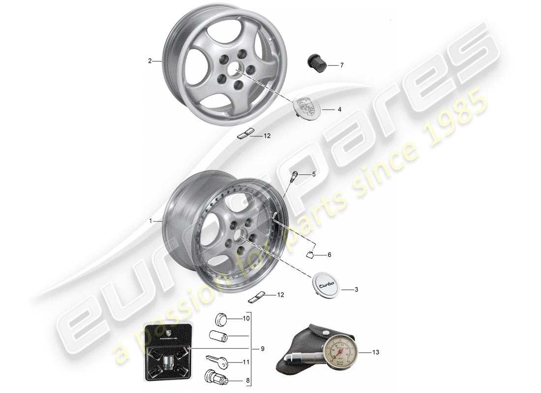 porsche 1993 (964) ruote - d - mj 1993>> schema delle parti