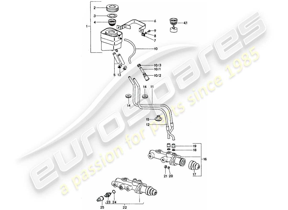 porsche 1977 (911 turbo) pompa freno - per auto senza servofreno schema delle parti