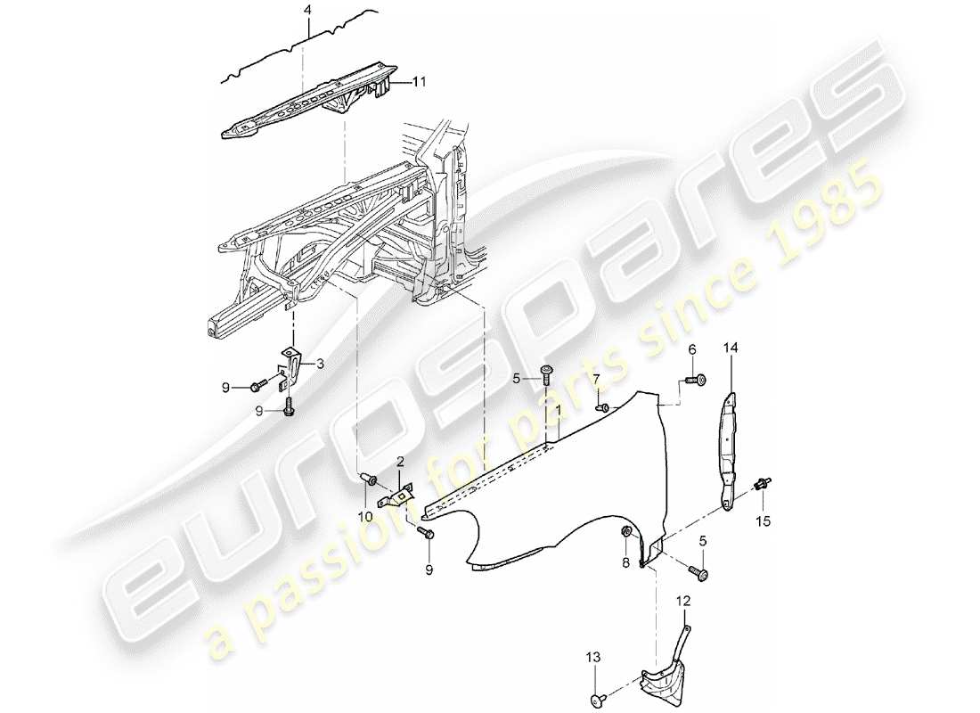 porsche 2005 (cayenne e1 9pa) schema delle parti del parafango