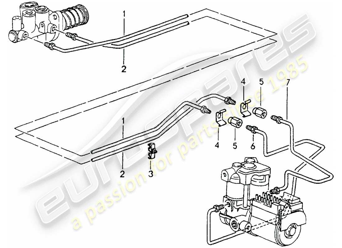 porsche 1990 (964) linee dei freni - parte anteriore diagramma delle parti