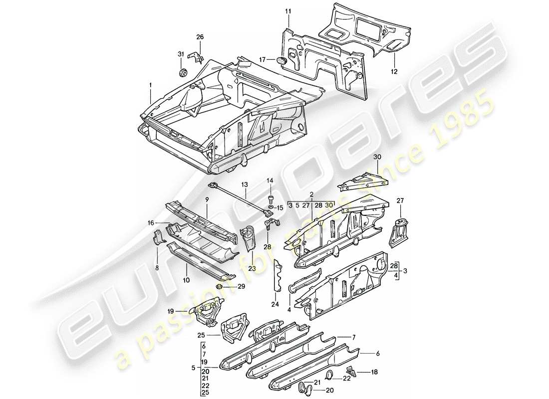 porsche 1983 (928) schema delle parti frontale