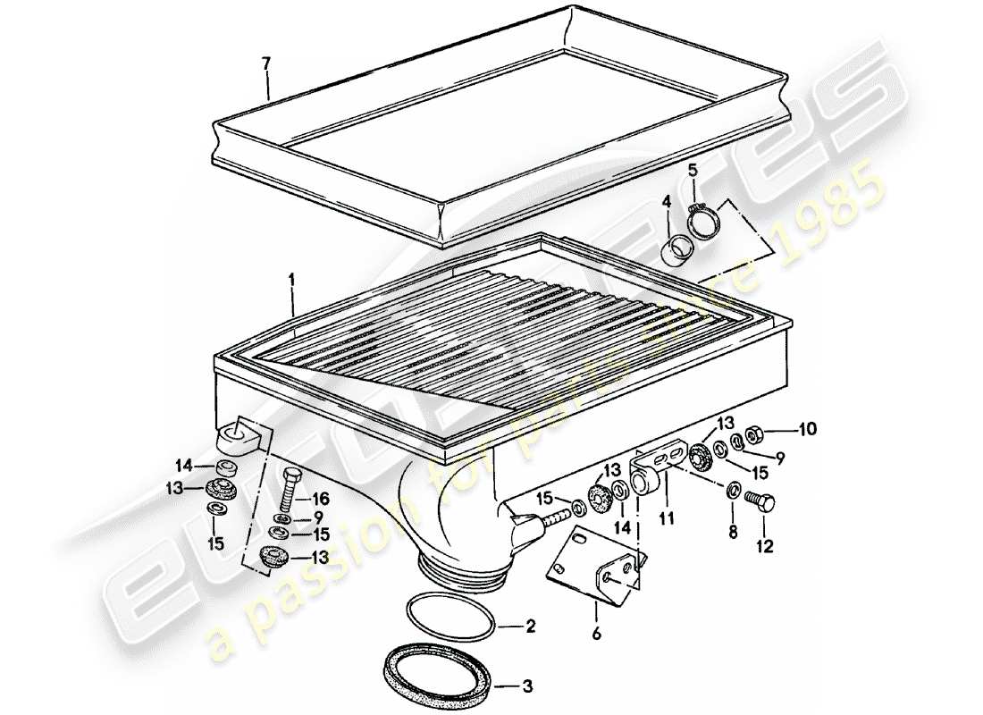 porsche 1983 (911) schema delle parti del raffreddatore dell'aria di carica
