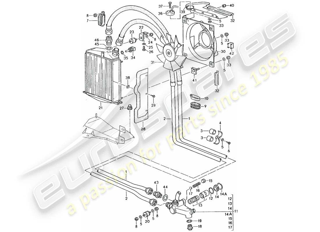 porsche 964 (1994) radiatore olio - linee diagramma delle parti