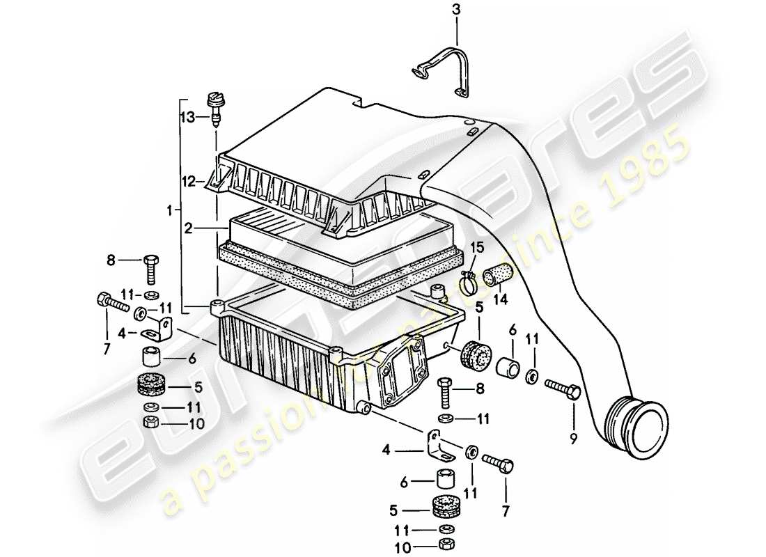 porsche 1988 (944) sistema di depurazione dell'aria diagramma delle parti