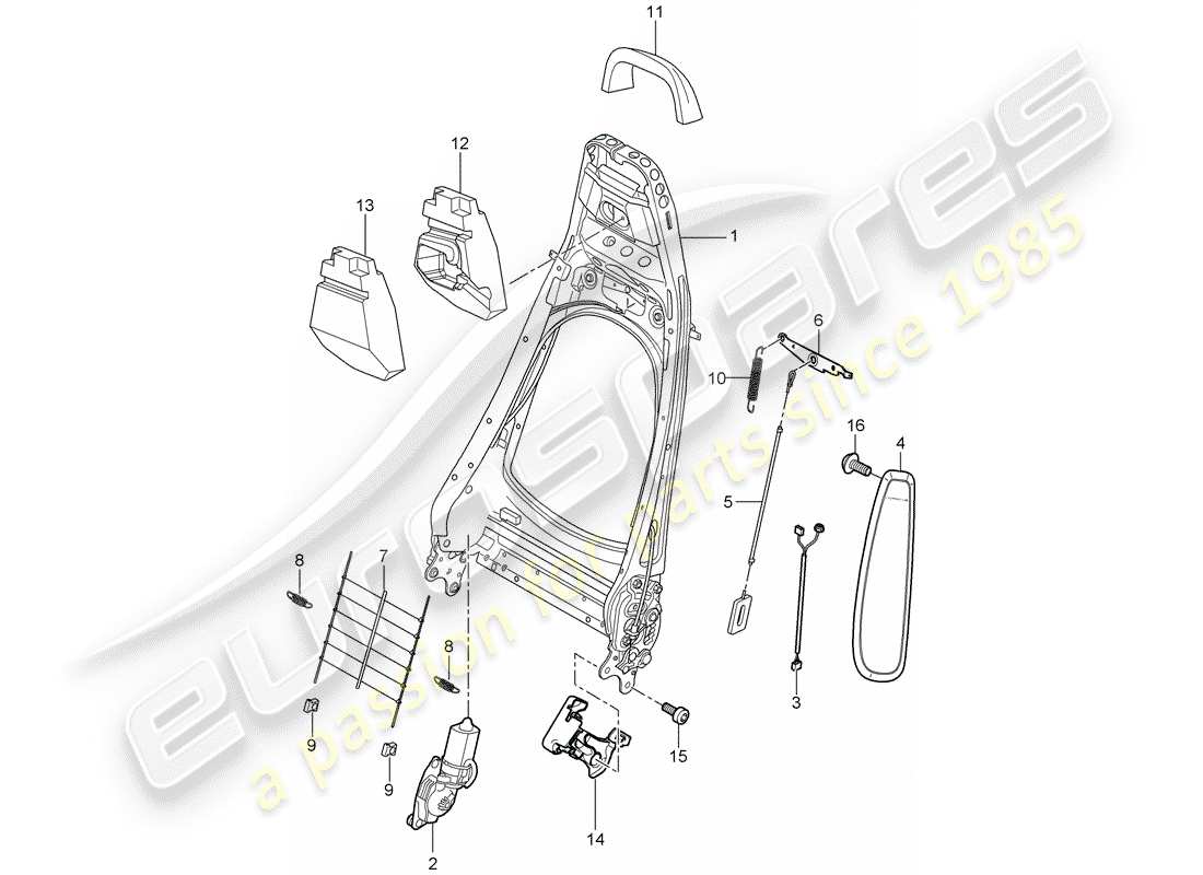 porsche 2008 (997-1 turbo / gt2) schema delle parti telaio schienale