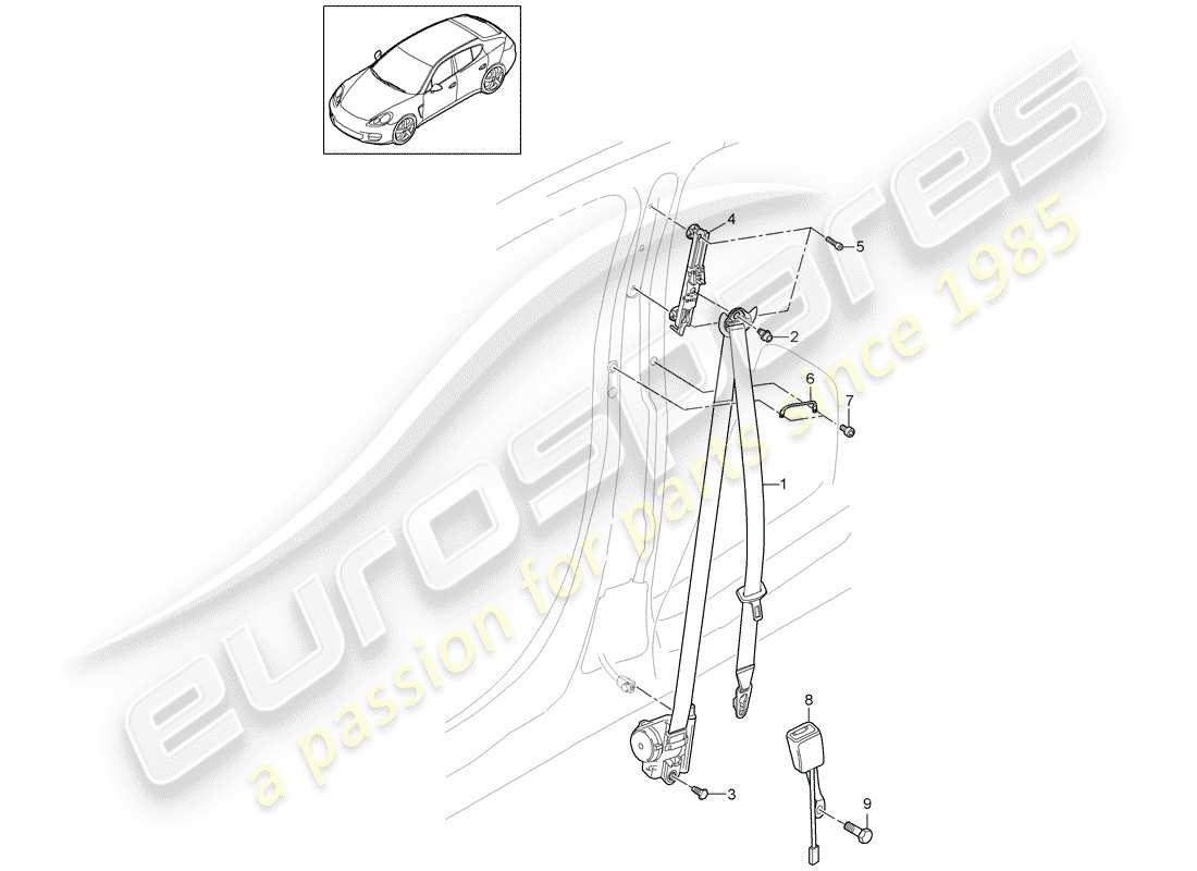 porsche panamera 970 (2011) diagramma delle parti della cintura di sicurezza