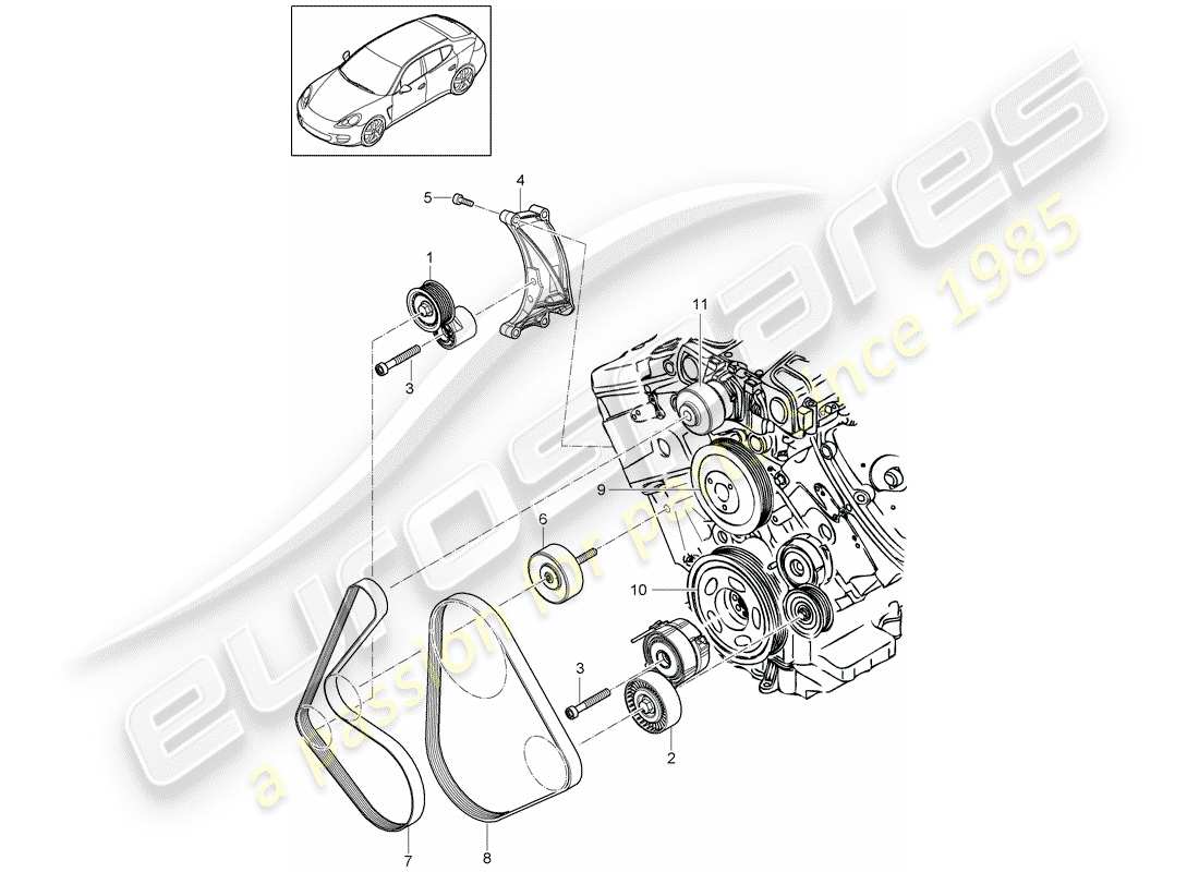 porsche 2011 (panamera 970) ammortizzatore tensione cinghia schema delle parti