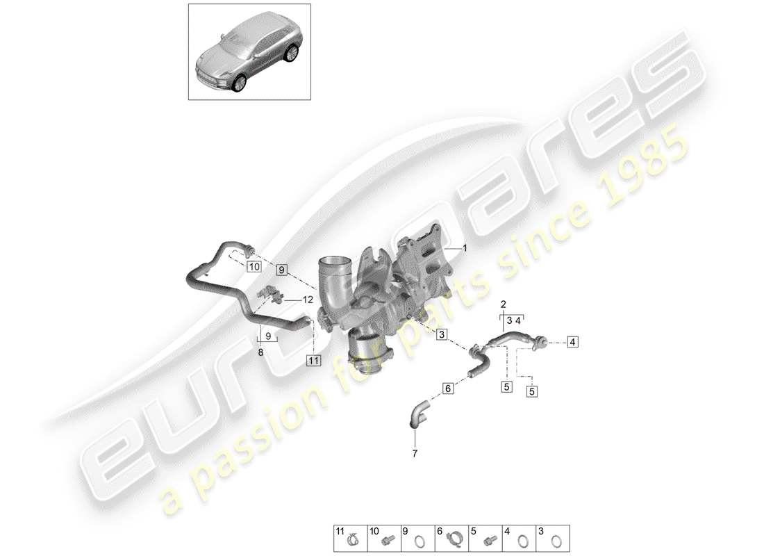 porsche 2019 (macan) raffreddamento ad acqua per diagramma delle parti