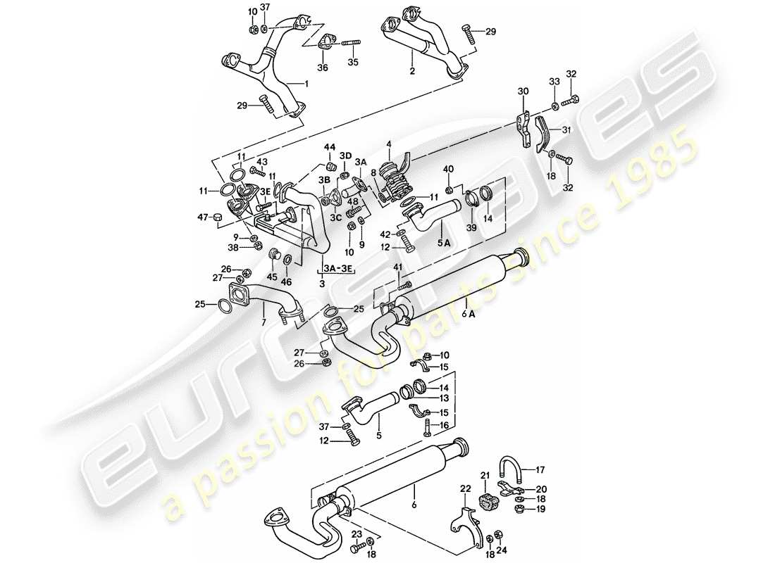 porsche 1986 (944) sistema di scarico - - silenziatore di scarico, anteriore schema delle parti
