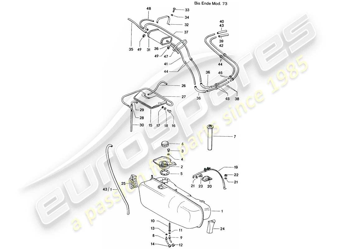 porsche 1972 (914) serbatoio carburante - d >> - mj 1973 schema delle parti