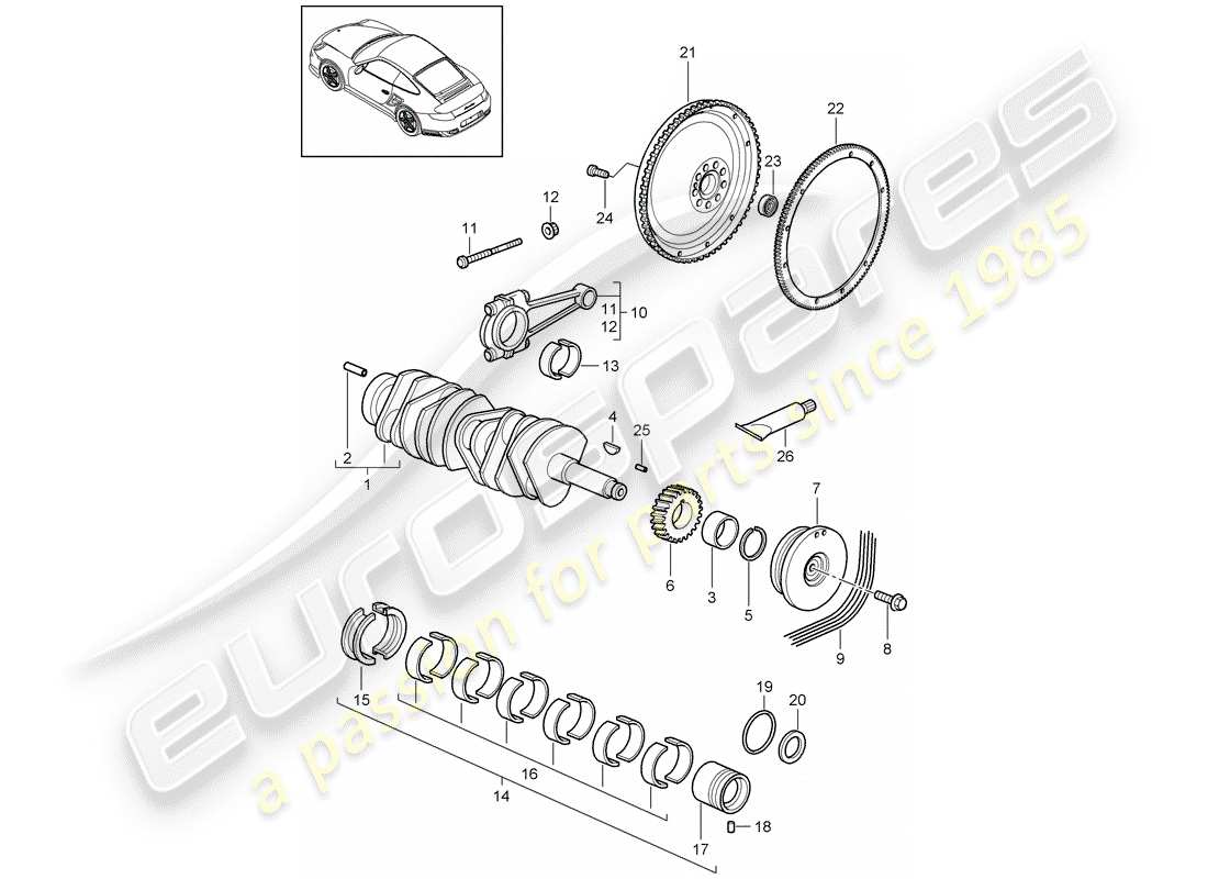 porsche 2012 (997-2 turbo / gt2 rs) albero a gomiti diagramma delle parti