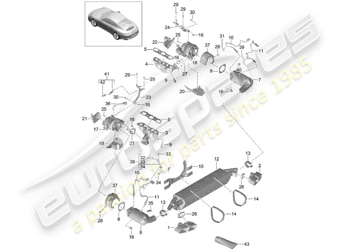 porsche 2020 (991-2 turbo) impianto di scarico diagramma delle parti