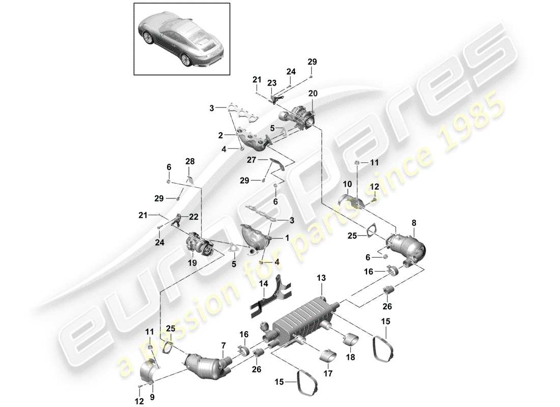porsche 2019 (991-2) impianto di scarico diagramma delle parti