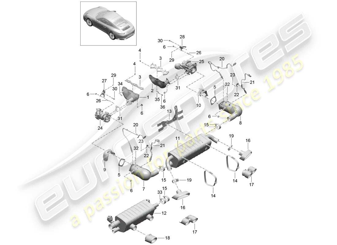 porsche 2019 (991-2) impianto di scarico diagramma delle parti