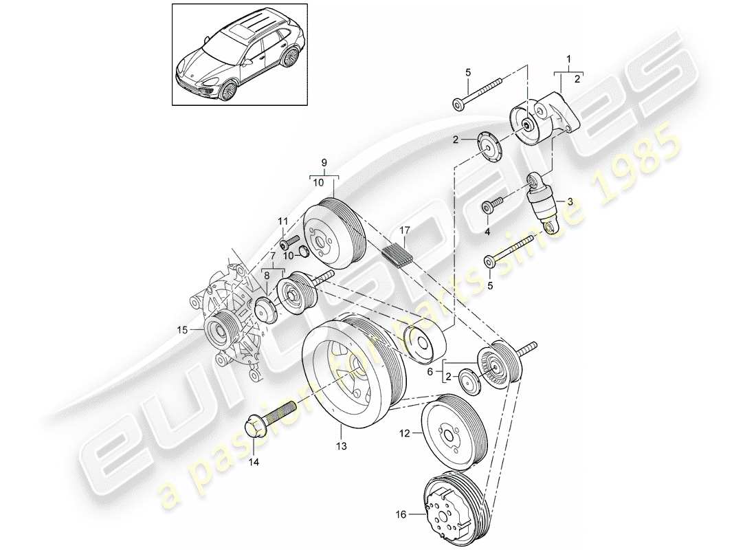 porsche 2013 (cayenne e2 92a) ammortizzatore tensione cinghia schema delle parti