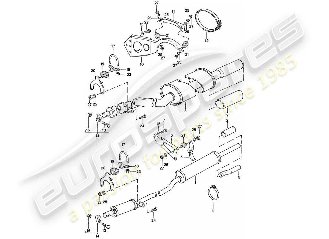 porsche 1978 (924) sistema di scarico - silenziatore di scarico, posteriore diagramma delle parti