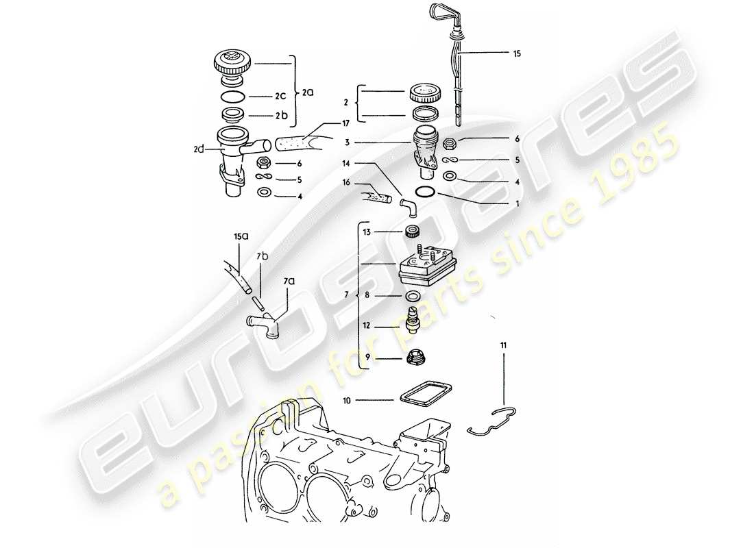 porsche 1974 (914) lubrificazione del motore - collo di riempimento - spurgo diagramma delle parti