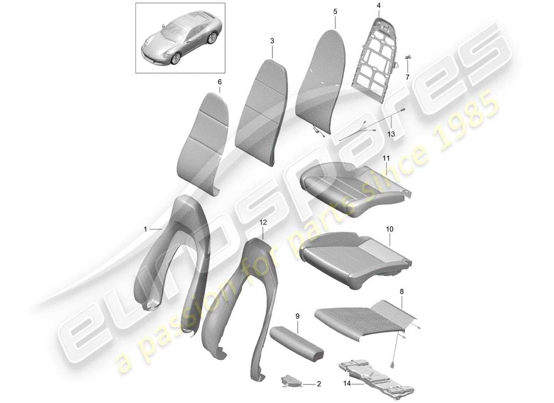 porsche 2017 (991-2) parte in schiuma diagramma delle parti