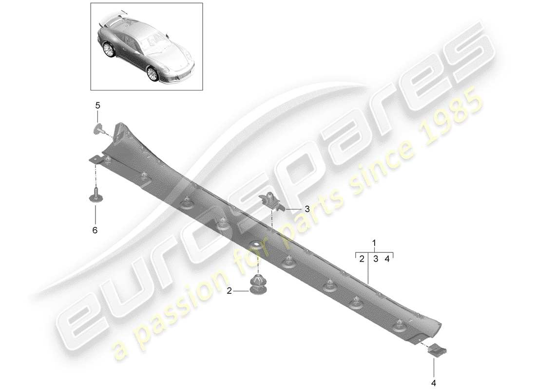 porsche 991r/gt3/rs (2020) rivestimento lato lato schema delle parti