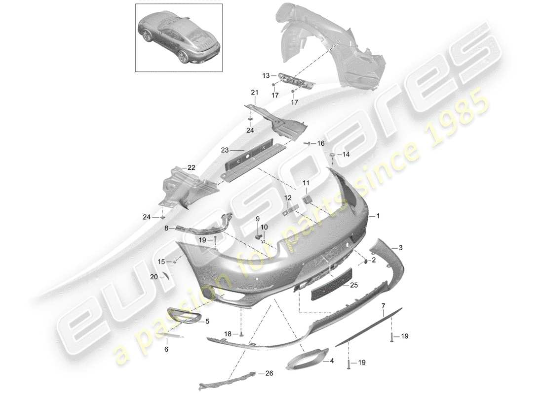 porsche 2017 (991-2 turbo) paraurti diagramma delle parti