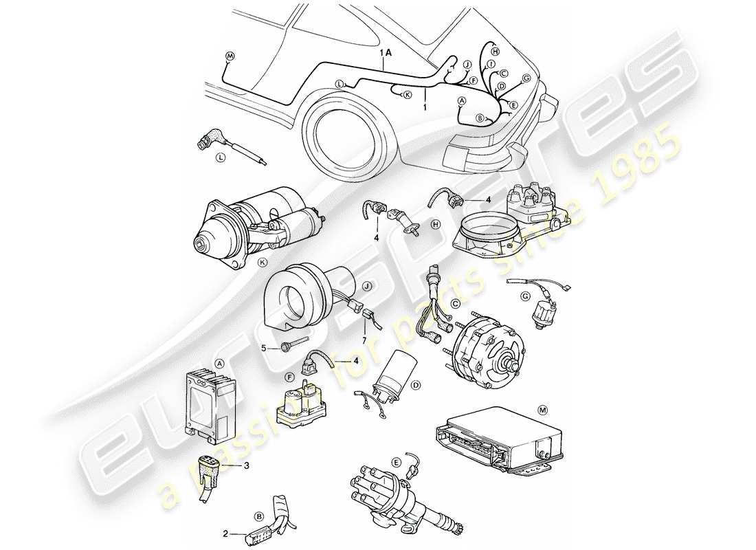 porsche 1986 (911) cablaggi - motore diagramma delle parti