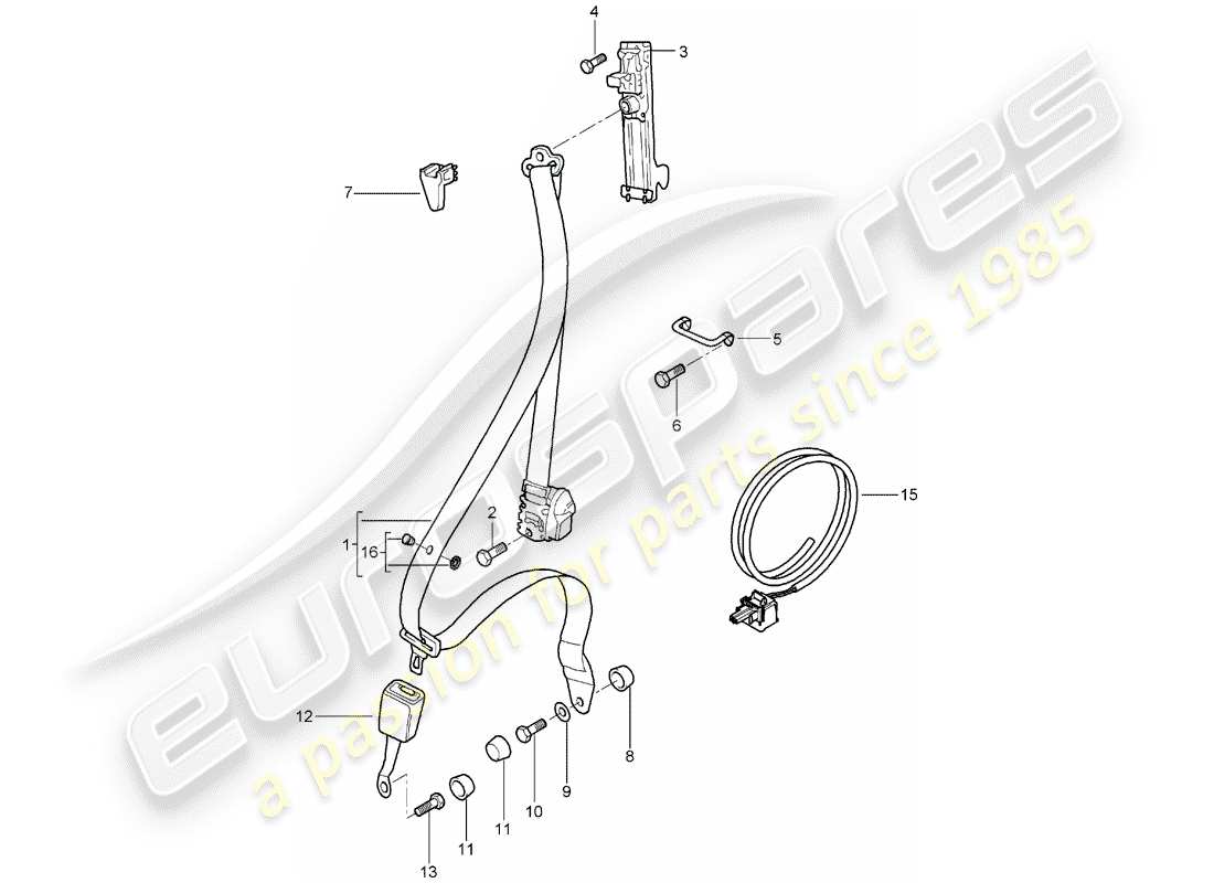 porsche 2004 (996) cintura di sicurezza a tre punti diagramma delle parti