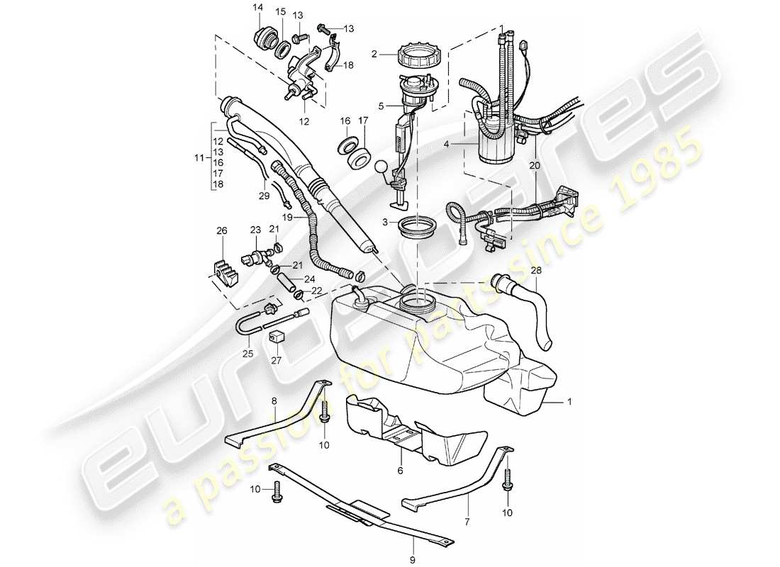 porsche 2002 (996) serbatoio di carburante diagramma delle parti