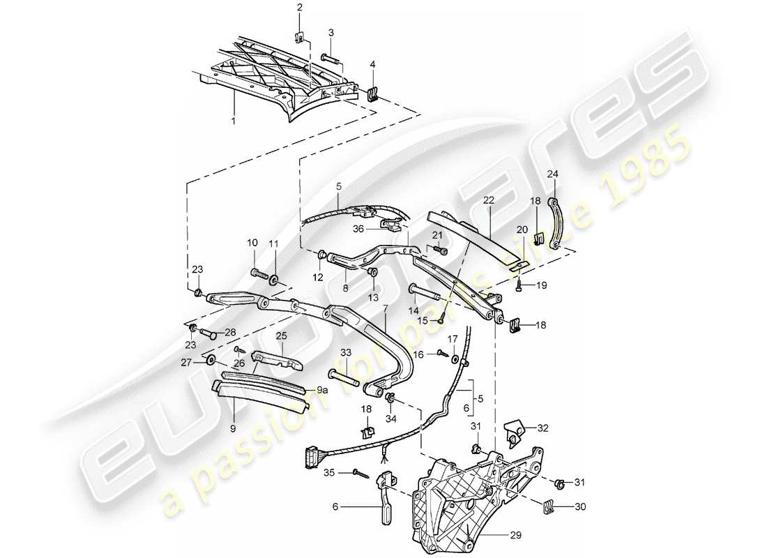 porsche 2003 (996 turbo / gt2) telaio superiore - parti singole schema delle parti
