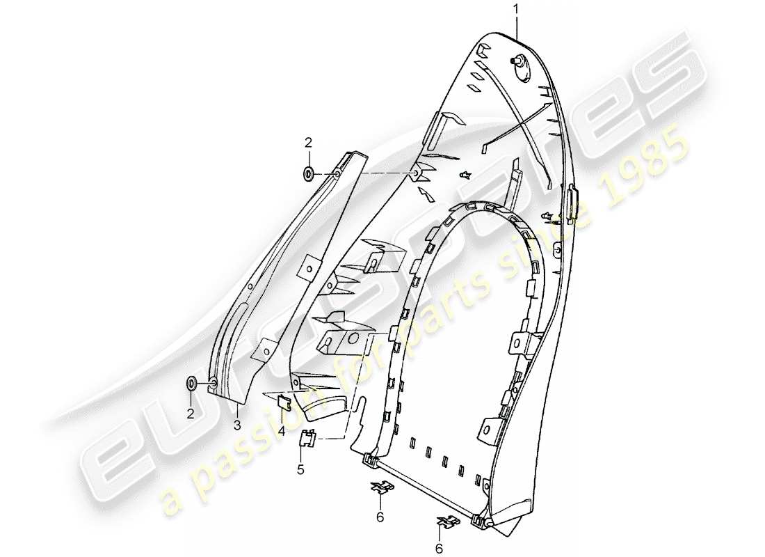 porsche 2003 (996 turbo / gt2) guscio schienale - sedile standard - sedile comfort schema parte