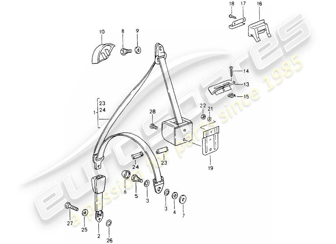 porsche 1990 (964) cintura di sicurezza diagramma delle parti