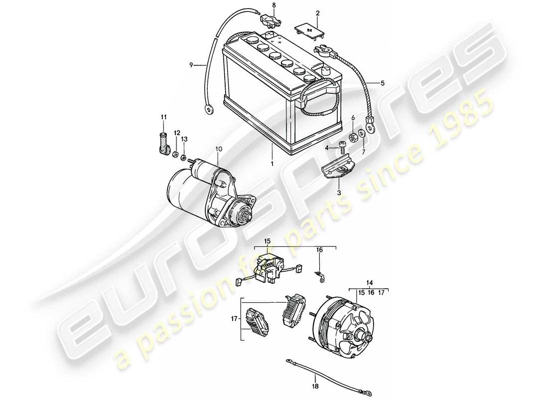 porsche 1989 (911) batteria - avviamento - alternatore diagramma delle parti