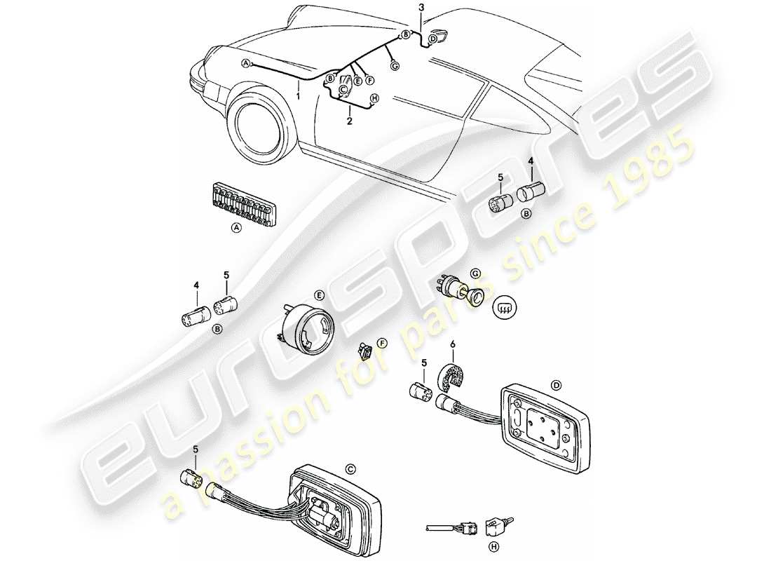 porsche 1979 (911) cablaggi - specchio retrovisore diagramma delle parti