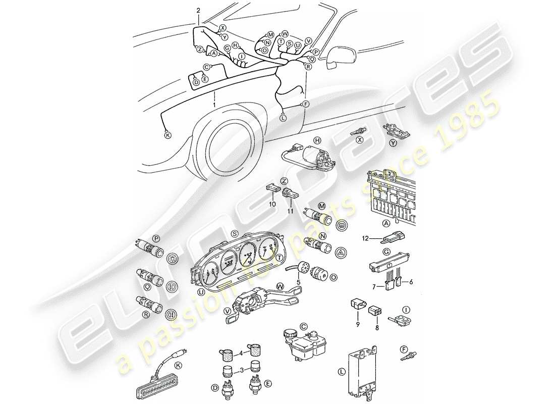 porsche 1989 (928) cablaggio - cruscotto diagramma delle parti
