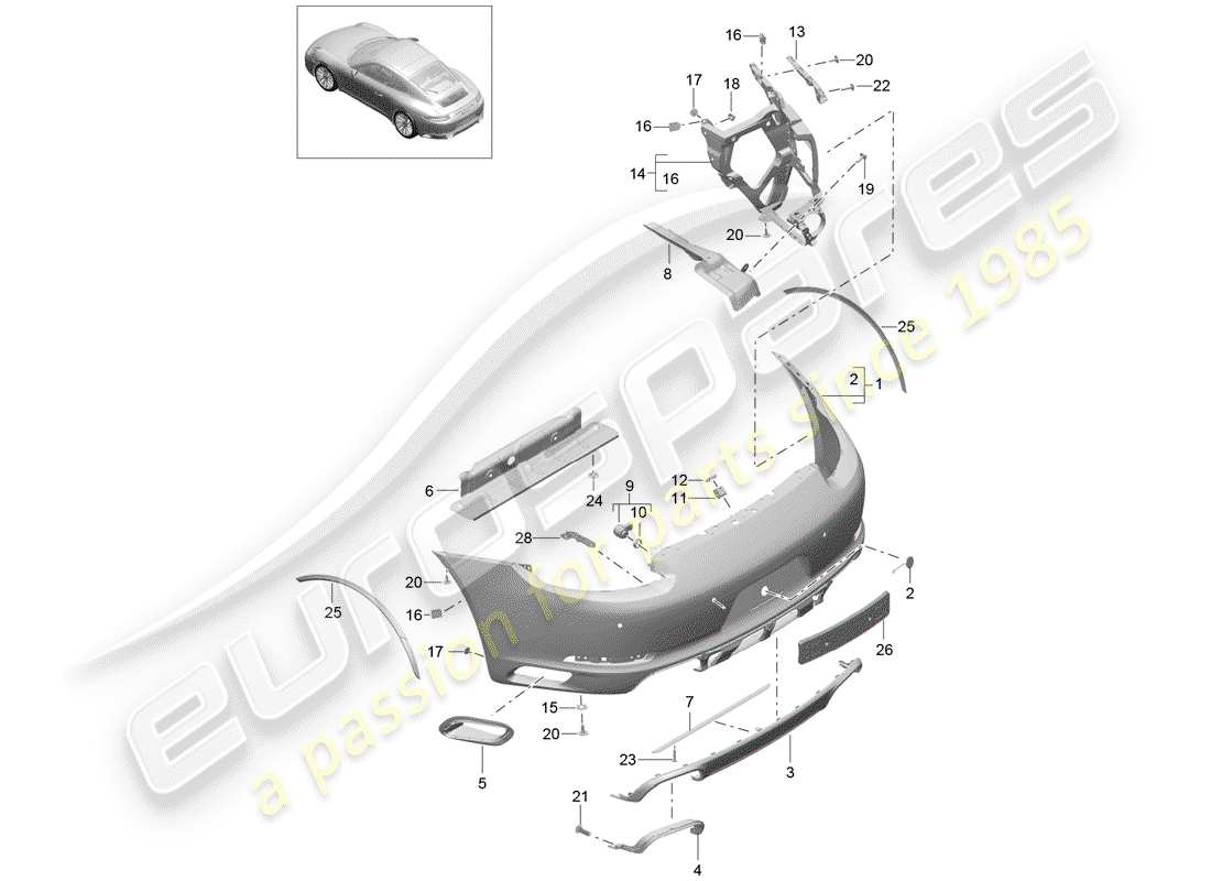 porsche 2017 (991-2) diagramma delle parti del paraurti