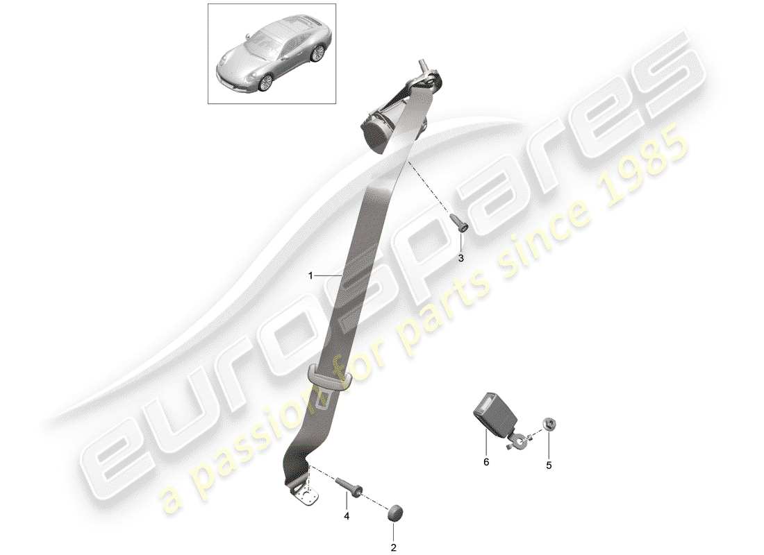 porsche 2017 (991-2) cintura di sicurezza a tre punti diagramma delle parti