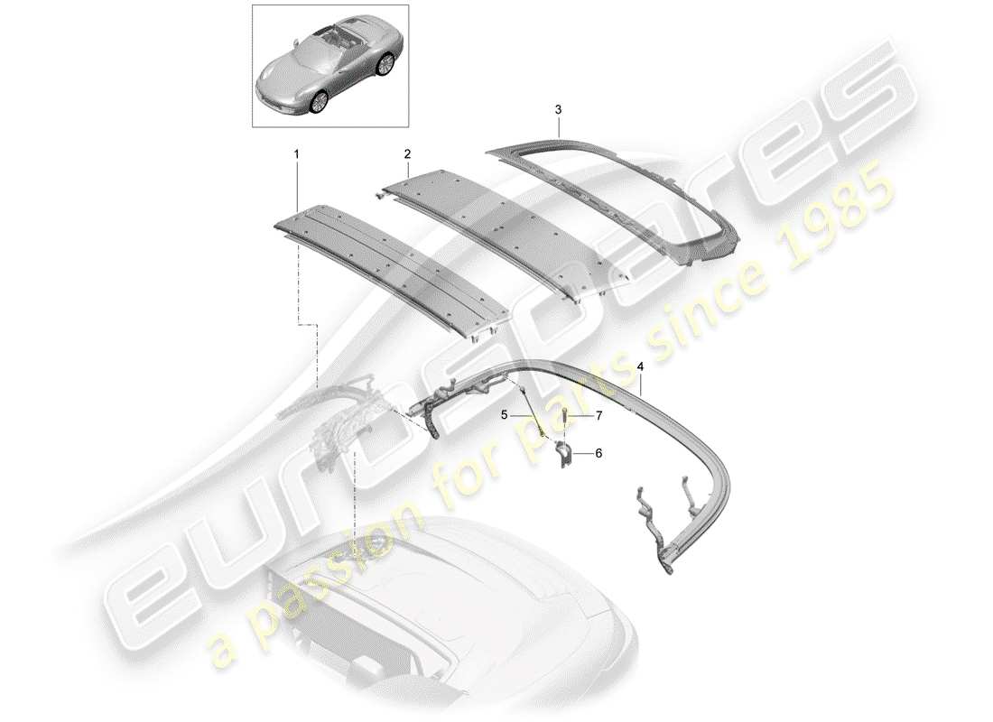 porsche 2012 (991-1) telaio superiore diagramma delle parti