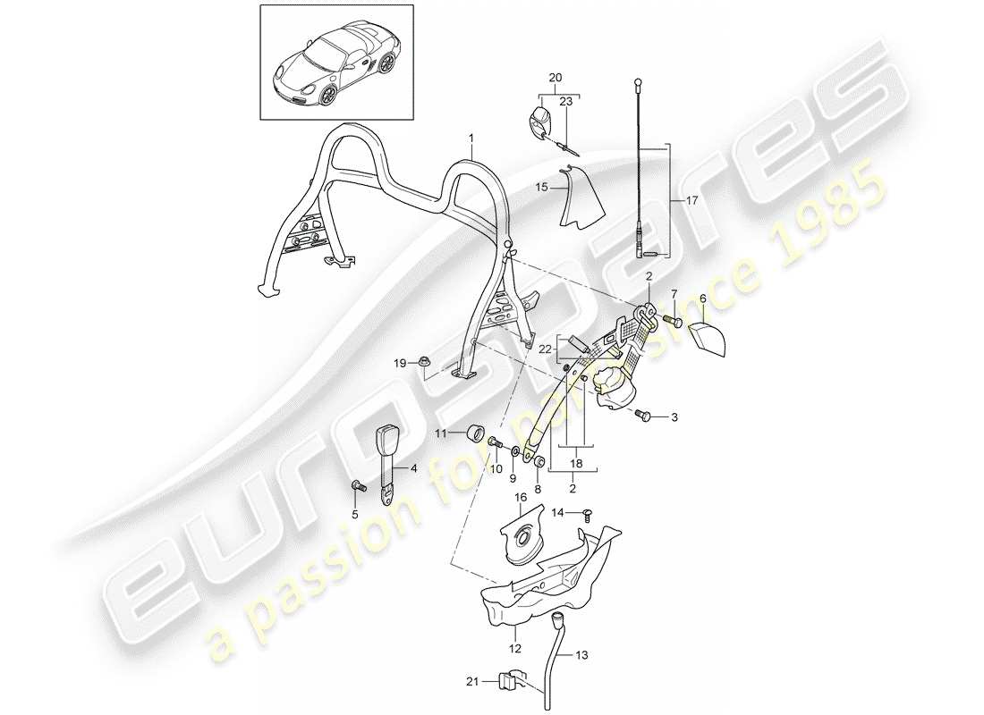 porsche 2005 (987 boxster) roll bar diagramma delle parti