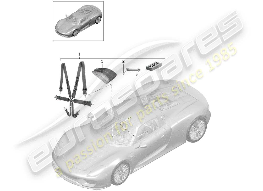 porsche 2015 (918 spyder) diagramma delle parti della cintura di sicurezza
