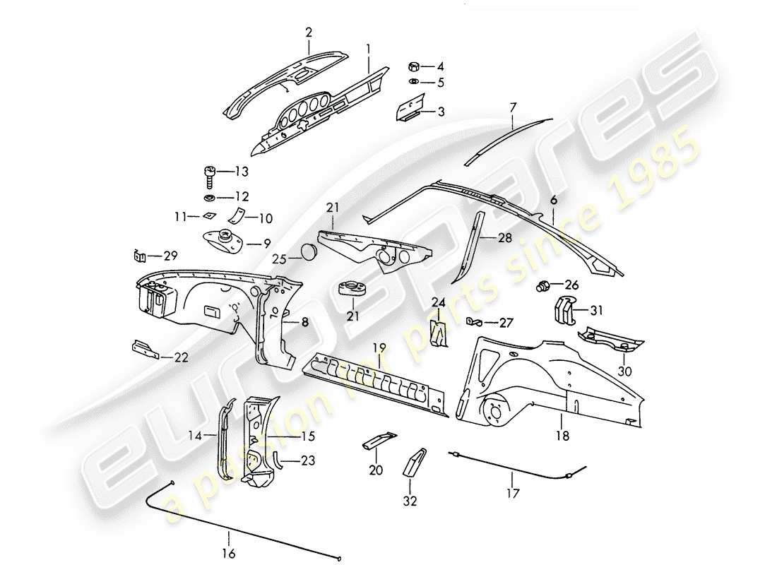 porsche 1966 (911/912) pannellatura interna - per adattarsi utilizzare materiale da officina schema delle parti