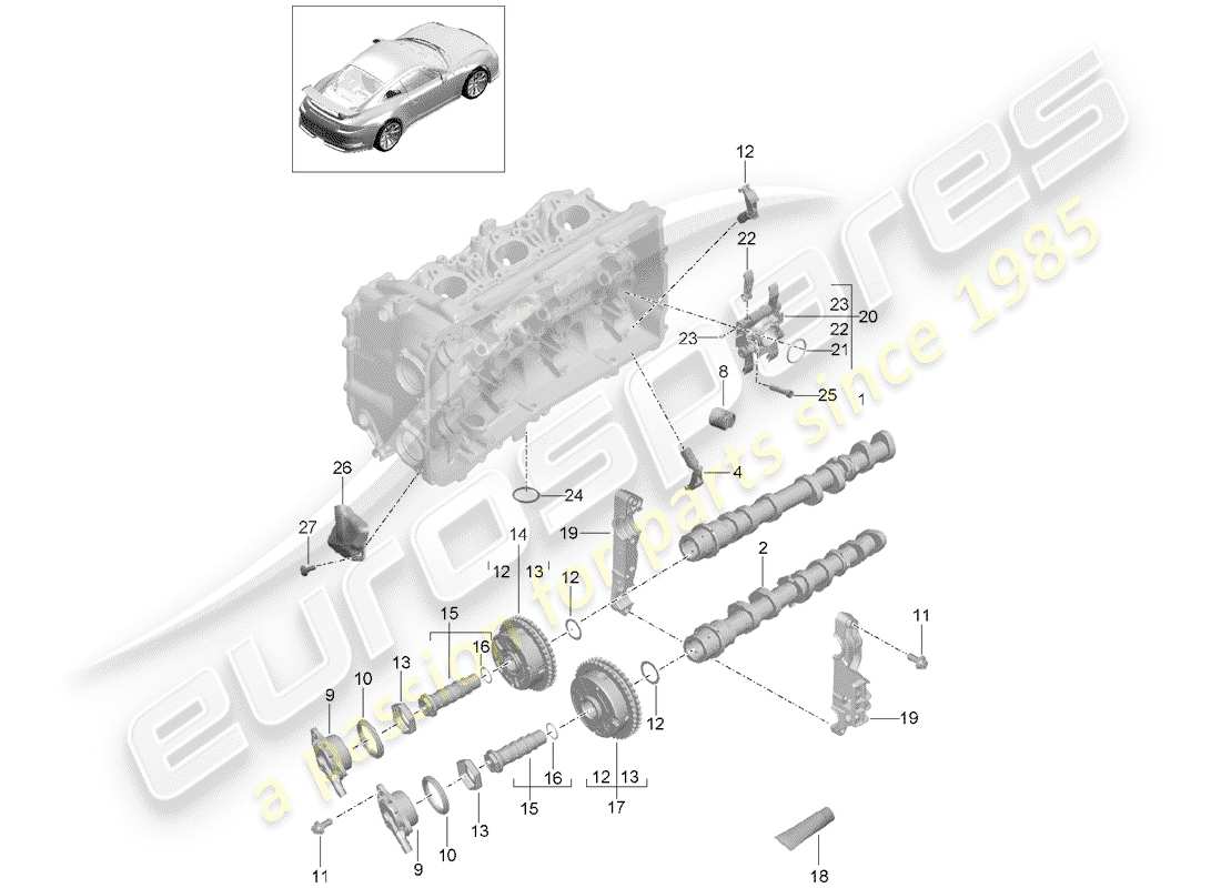 porsche 2016 (991-1 r/gt3/rs) albero a camme diagramma delle parti