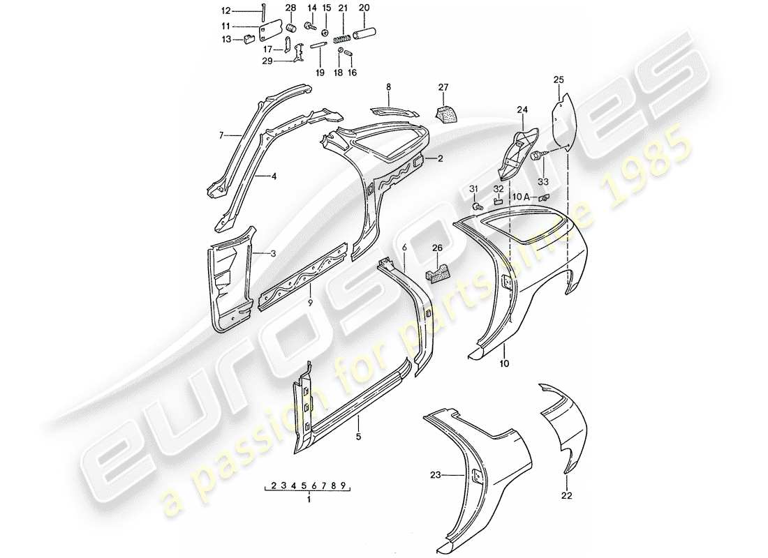 porsche 1990 (928) telaio - pannello laterale schema delle parti